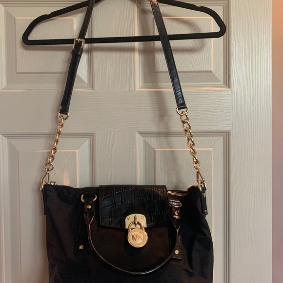 Michael Kors Black Nylon/Leather Satchel/Shoulder Handbag - Picture 1 of 8
